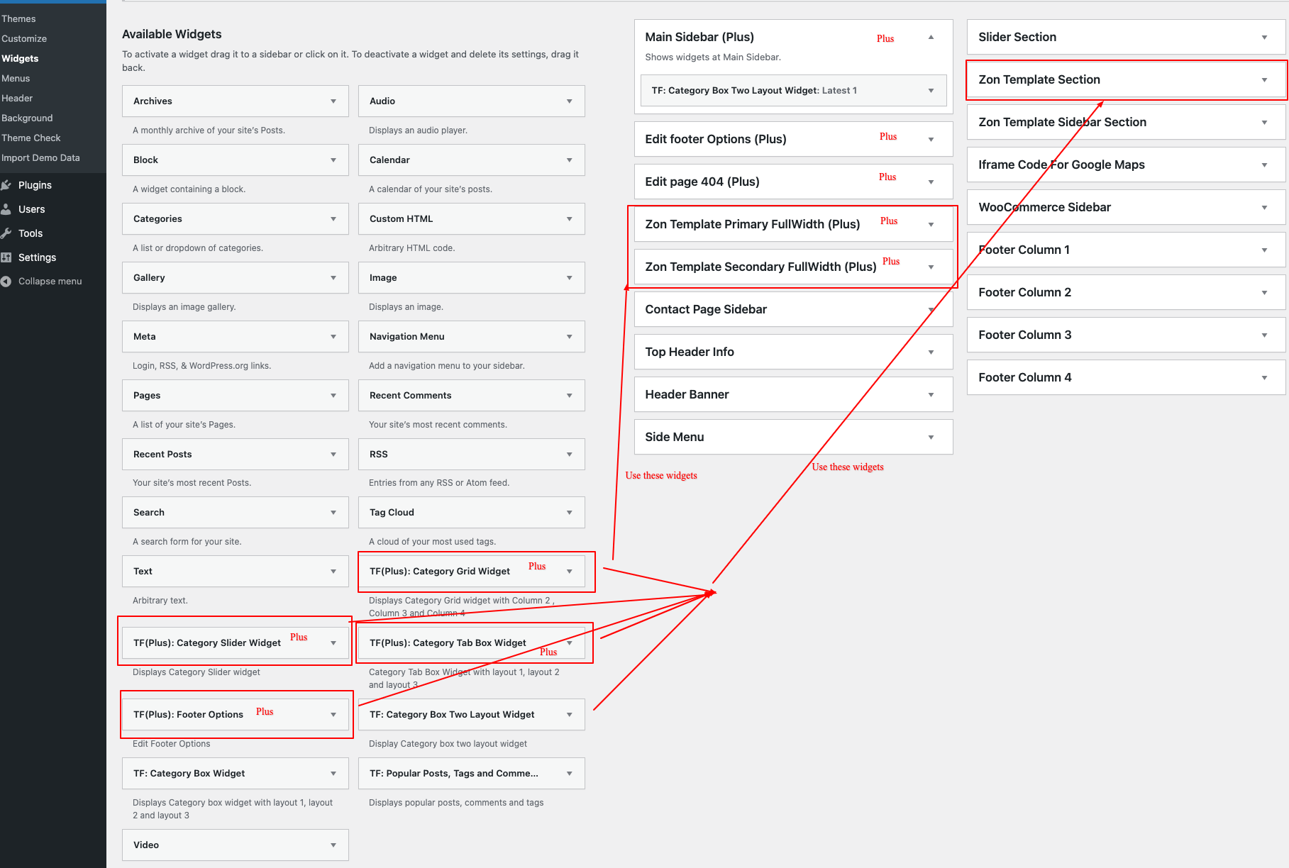 Widgets Category Section